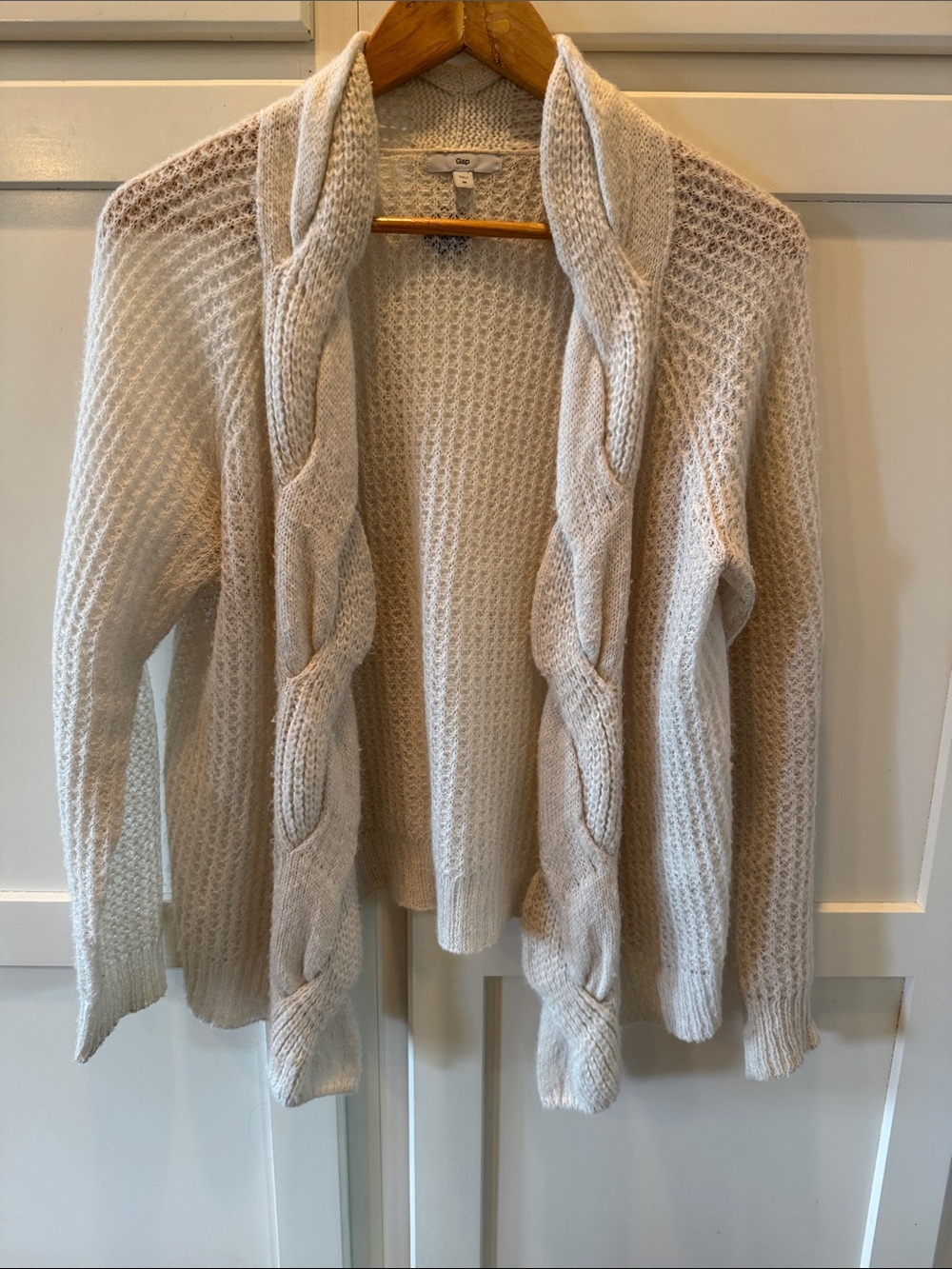 GAP Open-Front Cable-Trim Knit Cardigan - Cream